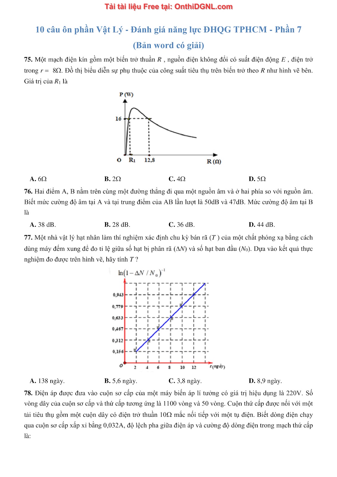 300 bài tập môn Vật Lý - Ôn thi ĐGNL ĐHQG TPHCM Phần 7