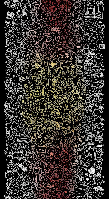 Chaotic White and Color Fan Art Doodle Collage on a Black Background - Free mobile Wallpaper