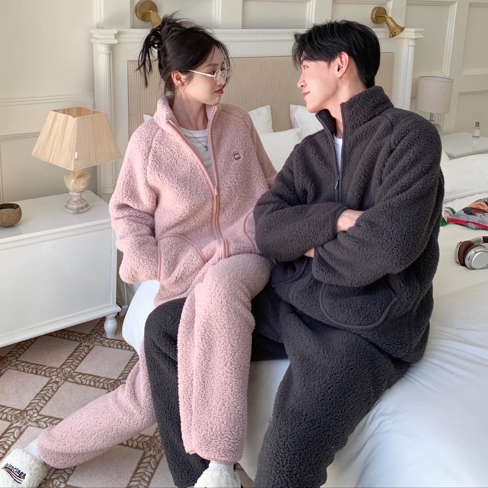 Lammfleece-Imitat Hausanzug mit Reißverschluss, Unisex