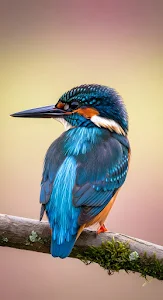 Common Kingfisher Perched on Branch with Iridescent Feathers