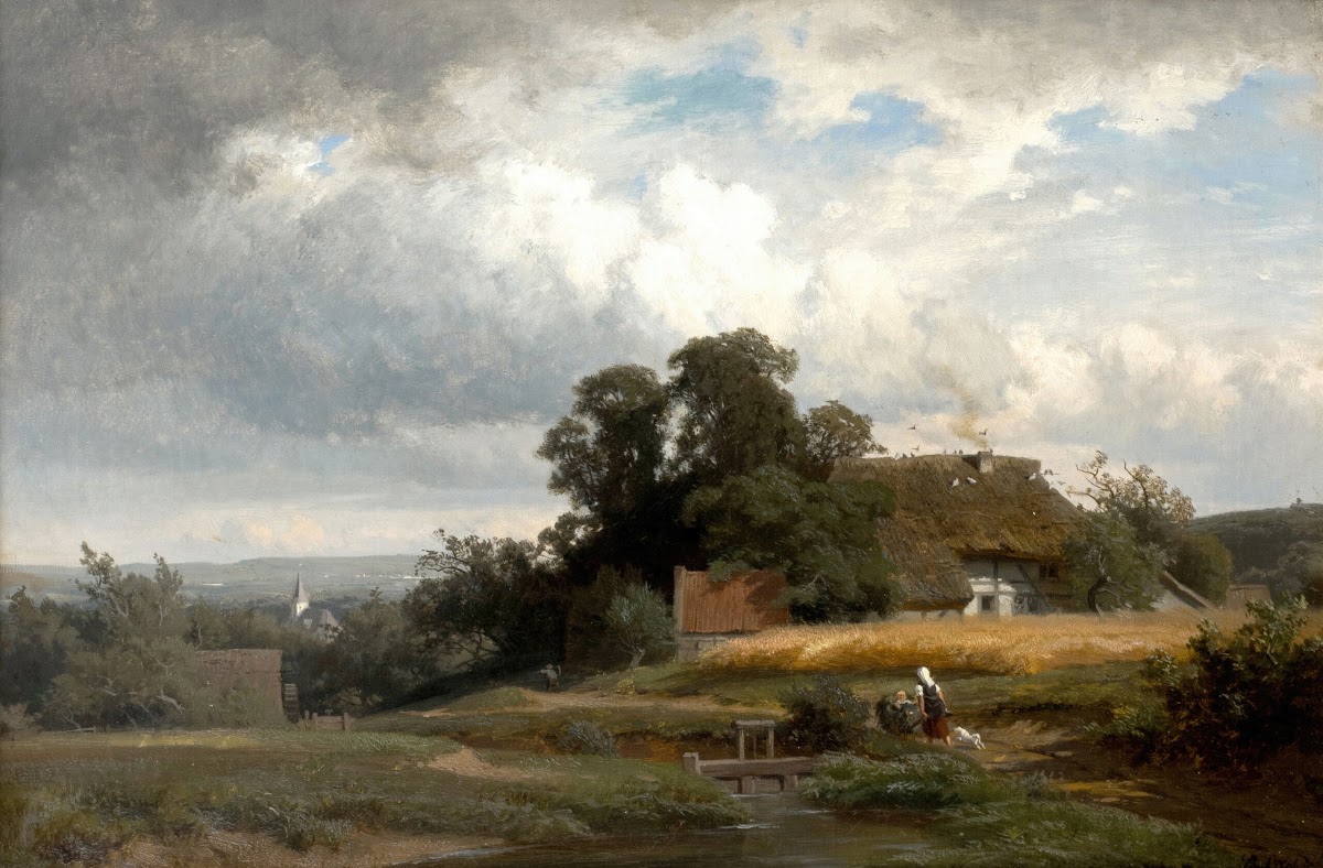 Sommerlandschaft mit Bauernhaus und Mühle