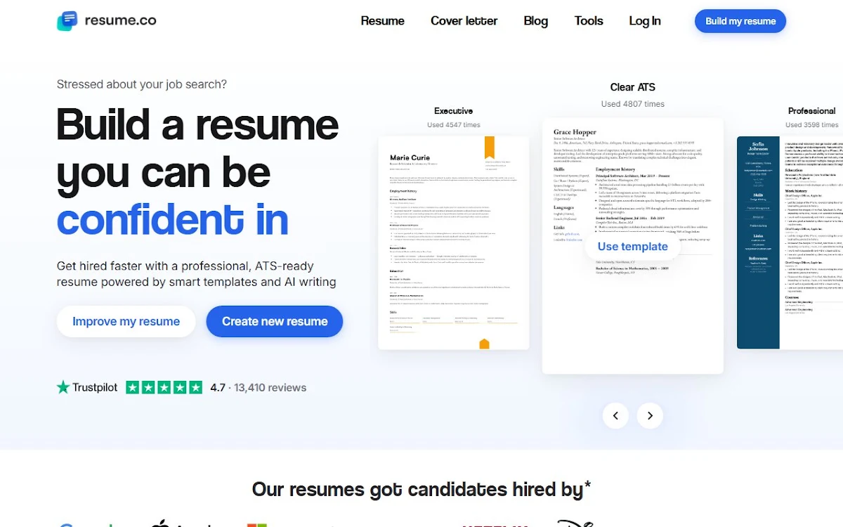 Captura de Resume.co