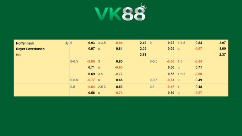 Bảng kèo Hoffenheim vs Bayer Leverkusen