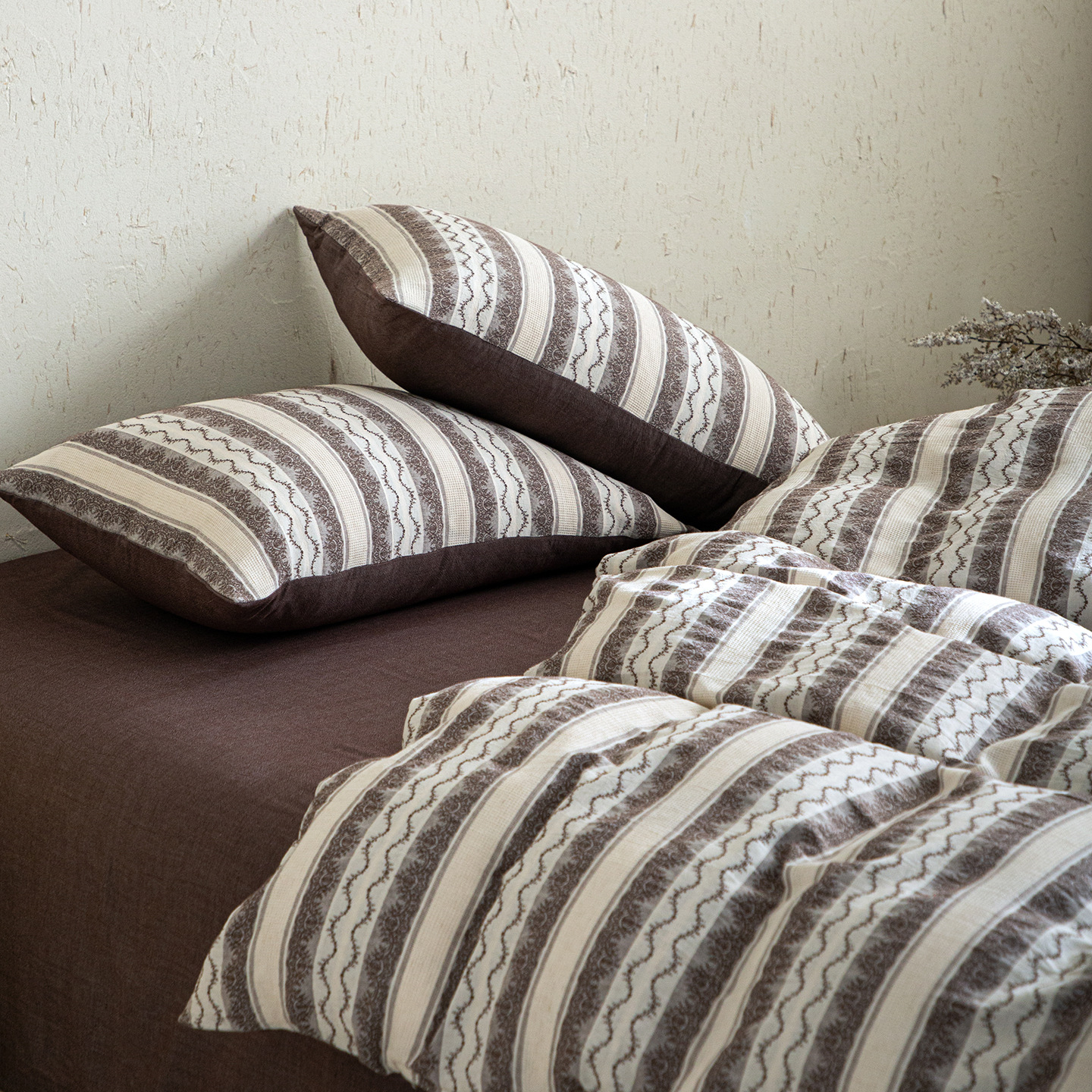 Cotton-linen bedding set, 4 pieces, vintage design