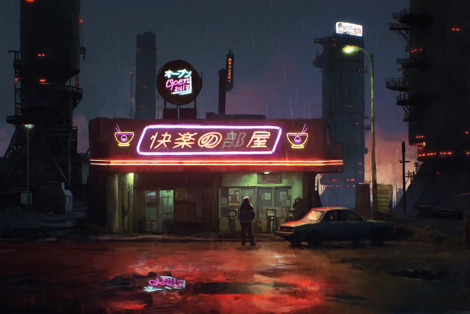 Cyberpunk Ramen Shop At Night - Cyberpunk Digital Art 5K Wallpaper (5989x4000)
