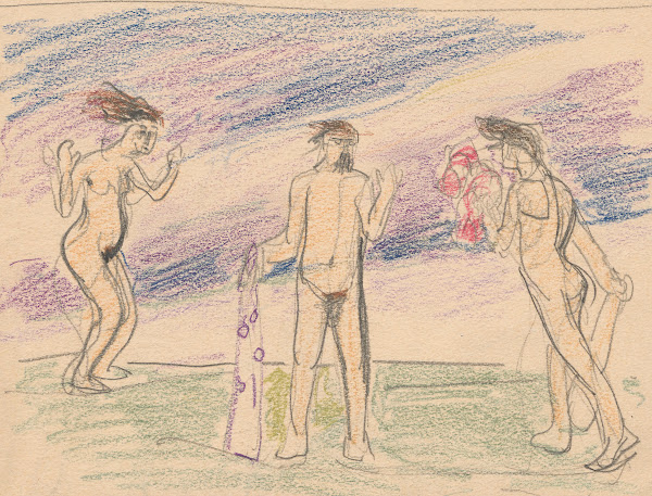 Three naked figures sketch for the composition The Fight on both sides