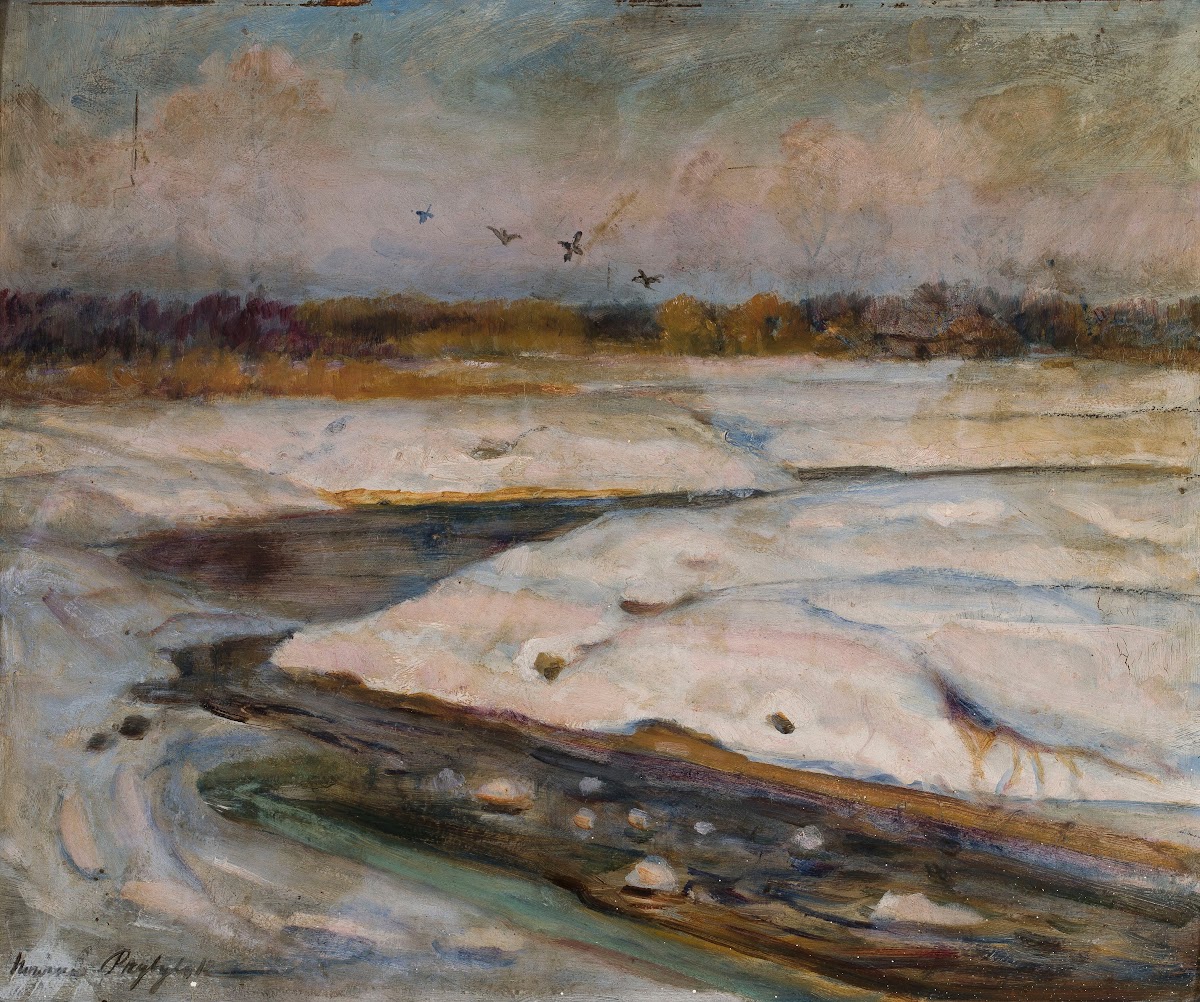 Winter landscape with ameandering river