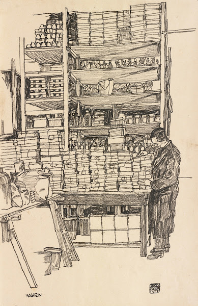 Supply Depot Storeroom with Civilian Worker in Vienna Schottenfeldgasse 1917