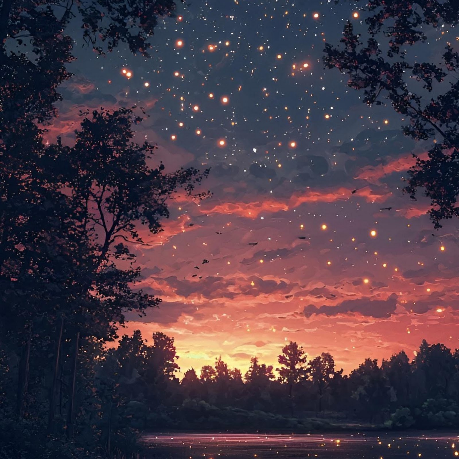 Download Glowing Forest Lake At Twilight Full HD iPhone