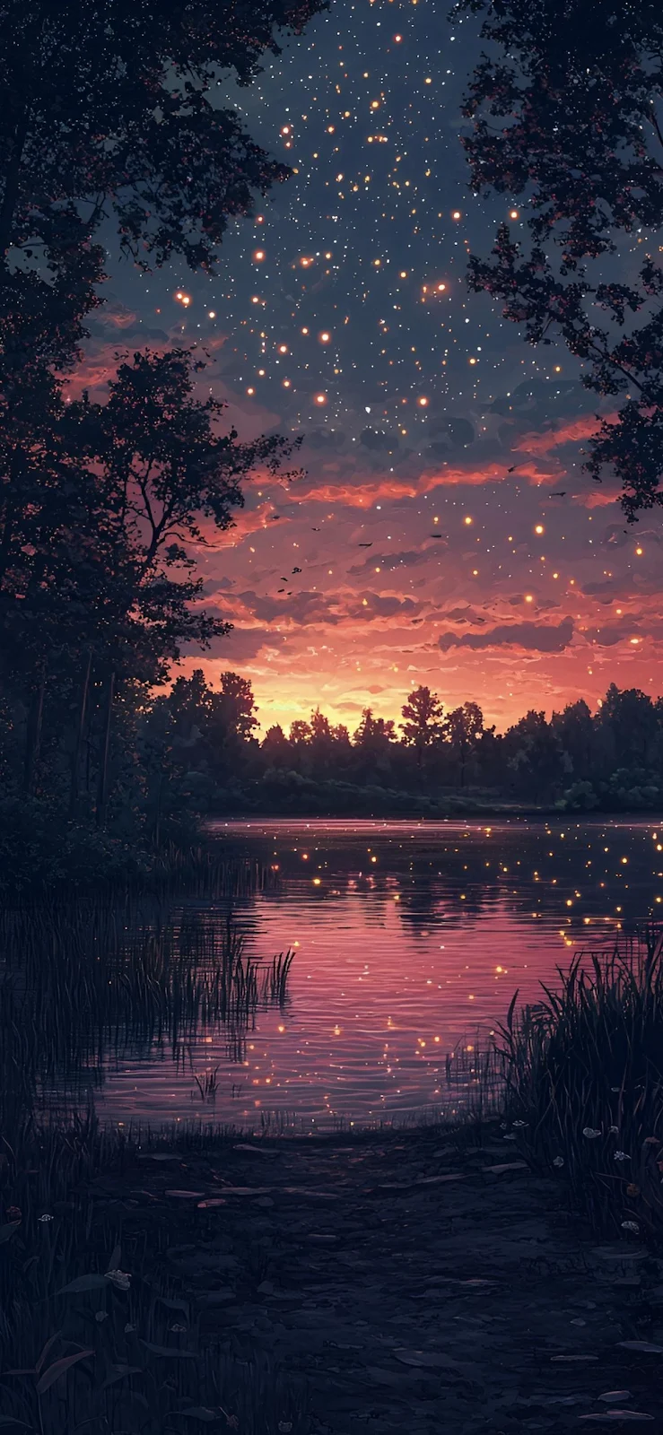 Glowing Forest Lake At Twilight - Anime Fantasy Art Full HD iPhone Wallpaper (1240x2686)