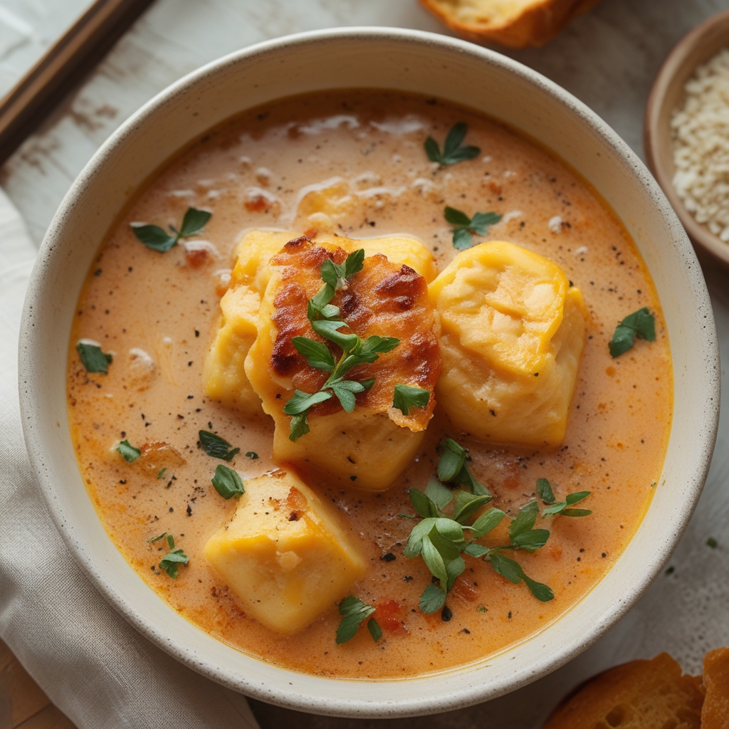 Creamy Tomato Soup with Cheddar Bay Dumplings Recipe – Easy Comfort Food