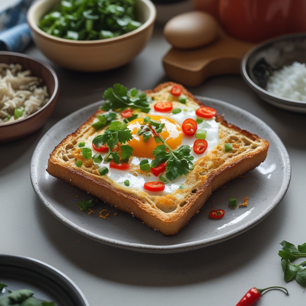 Korean Gochujang-Chili Crisp Egg Toast with Green Onion & Sesame
