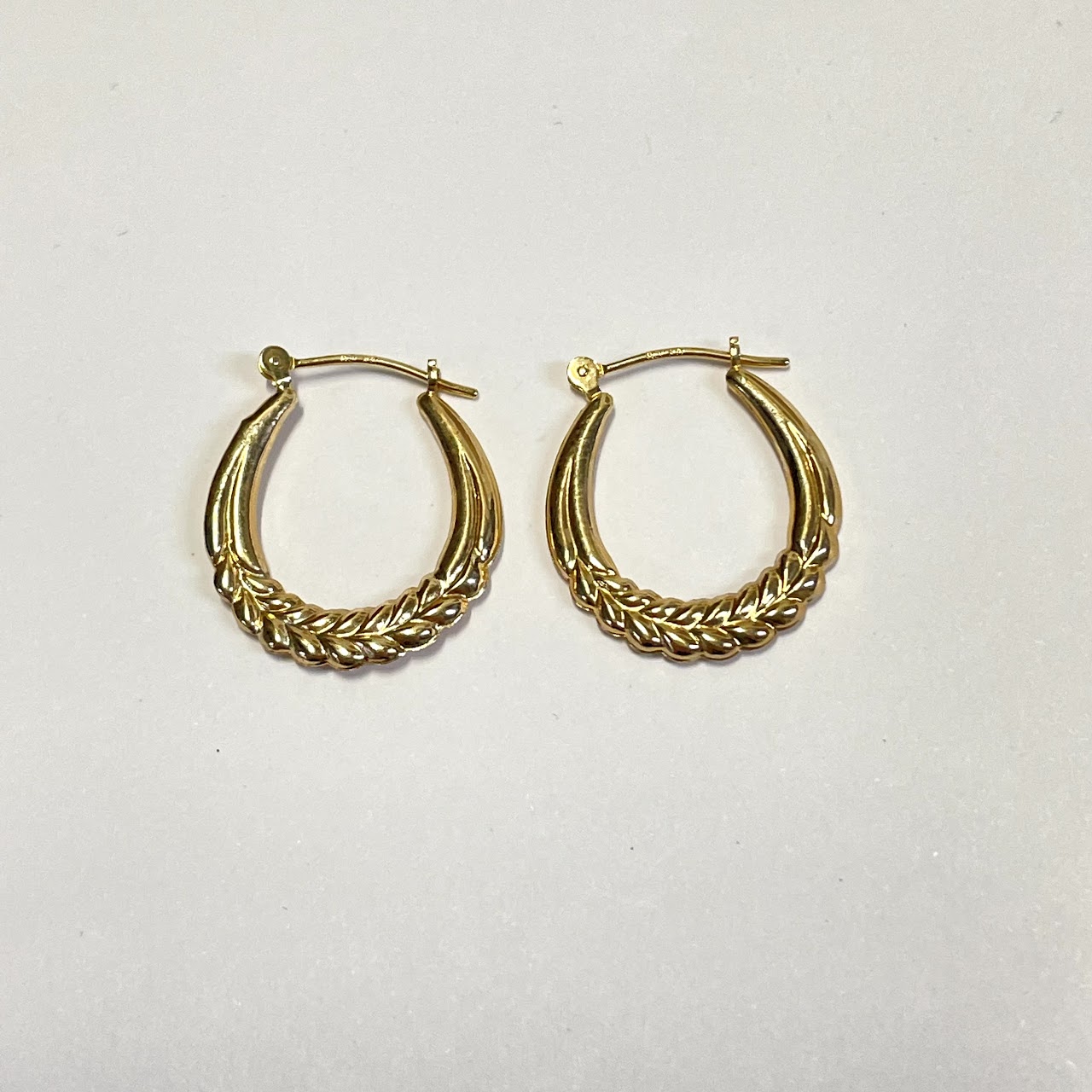 14K Gold Hoop Leaf Earrings