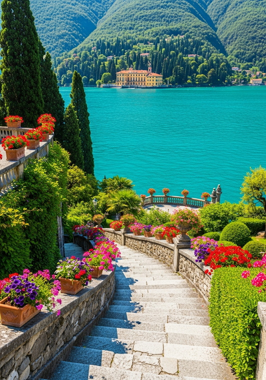 Villa Balbianello Garden Steps Lake View
