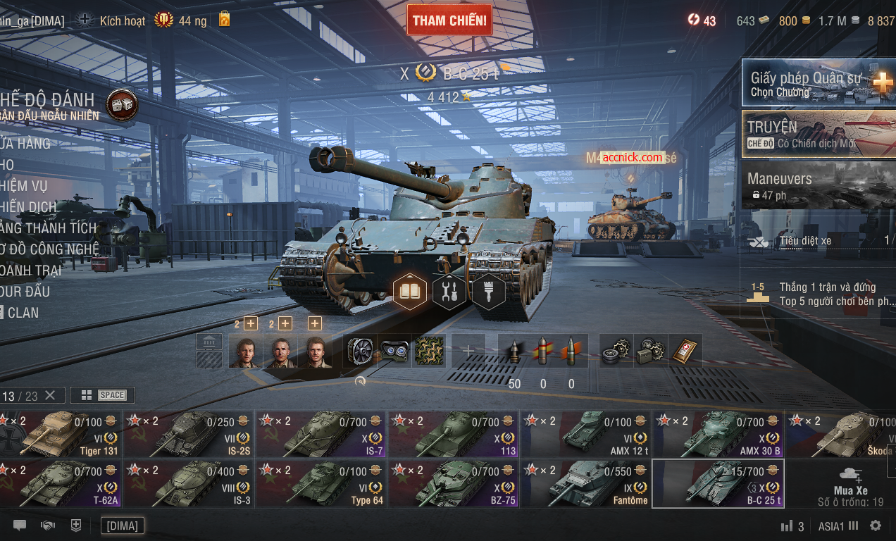 Acc World of Tanks PC gồm 6 tank X BZ-75, 113, IS-7, T-62A,...