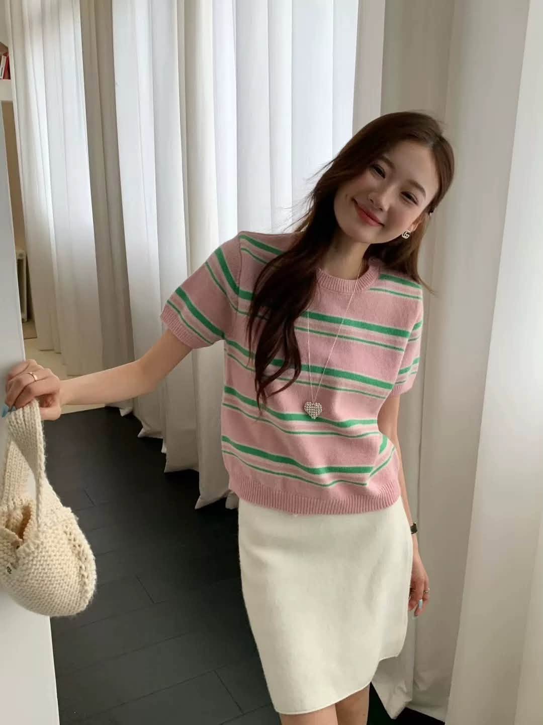 Áo len ngắn tay cổ tròn sọc ngang XONXEN SHOP 1229 – Image 5