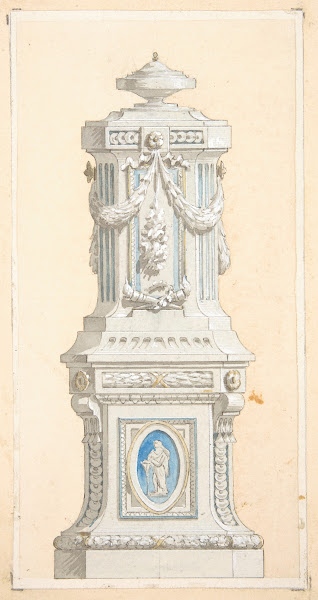 Design for an ornamented stone pedastal surmounted by an urn 183097
