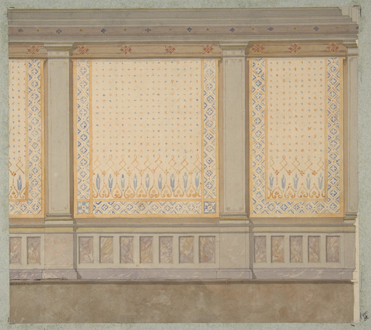 Design for decoration of a wall with painted panels separated by pilasters 18309