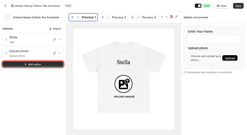 Add option button in the option set editor