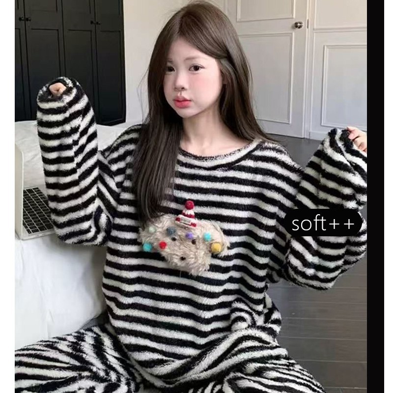 Women's Pajamas, Coral Fleece, Lined, Cartoon Design