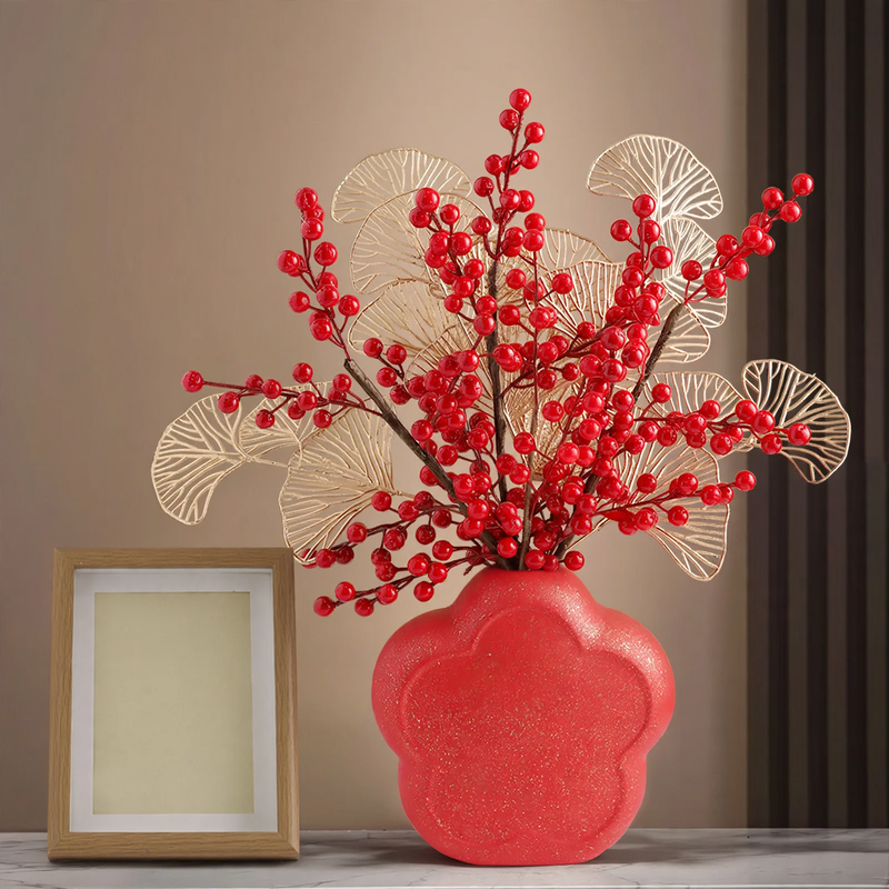 Chinese decoration set with vase and fruits
