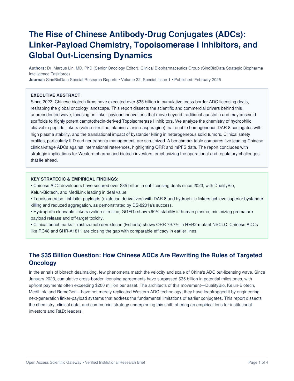 The Rise of Chinese Antibody-Drug Conjugates (ADCs): Linker-Payload Chemistry, Topoisomerase I Inhibitors, and Global Out-Licensing Dynamics