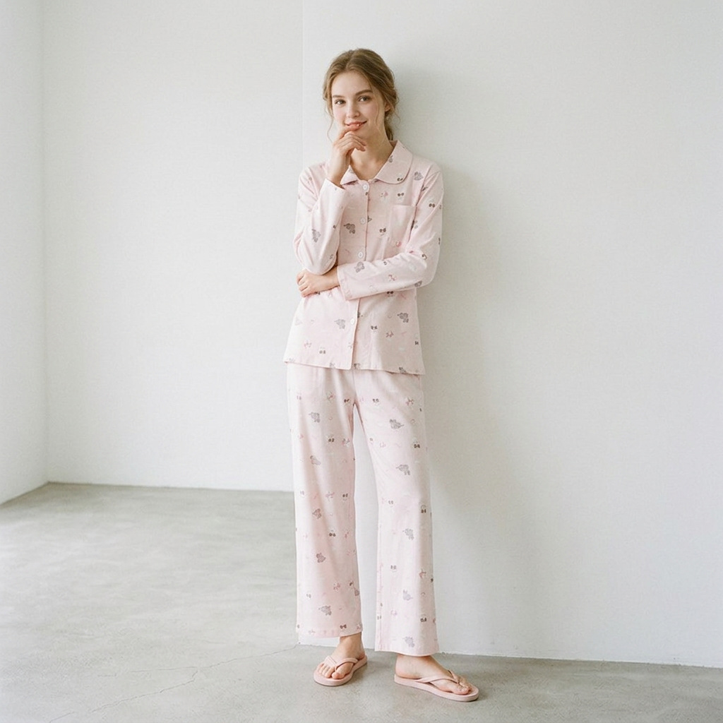 Women's Pajama Set, Cotton, with Light Fleece Lining