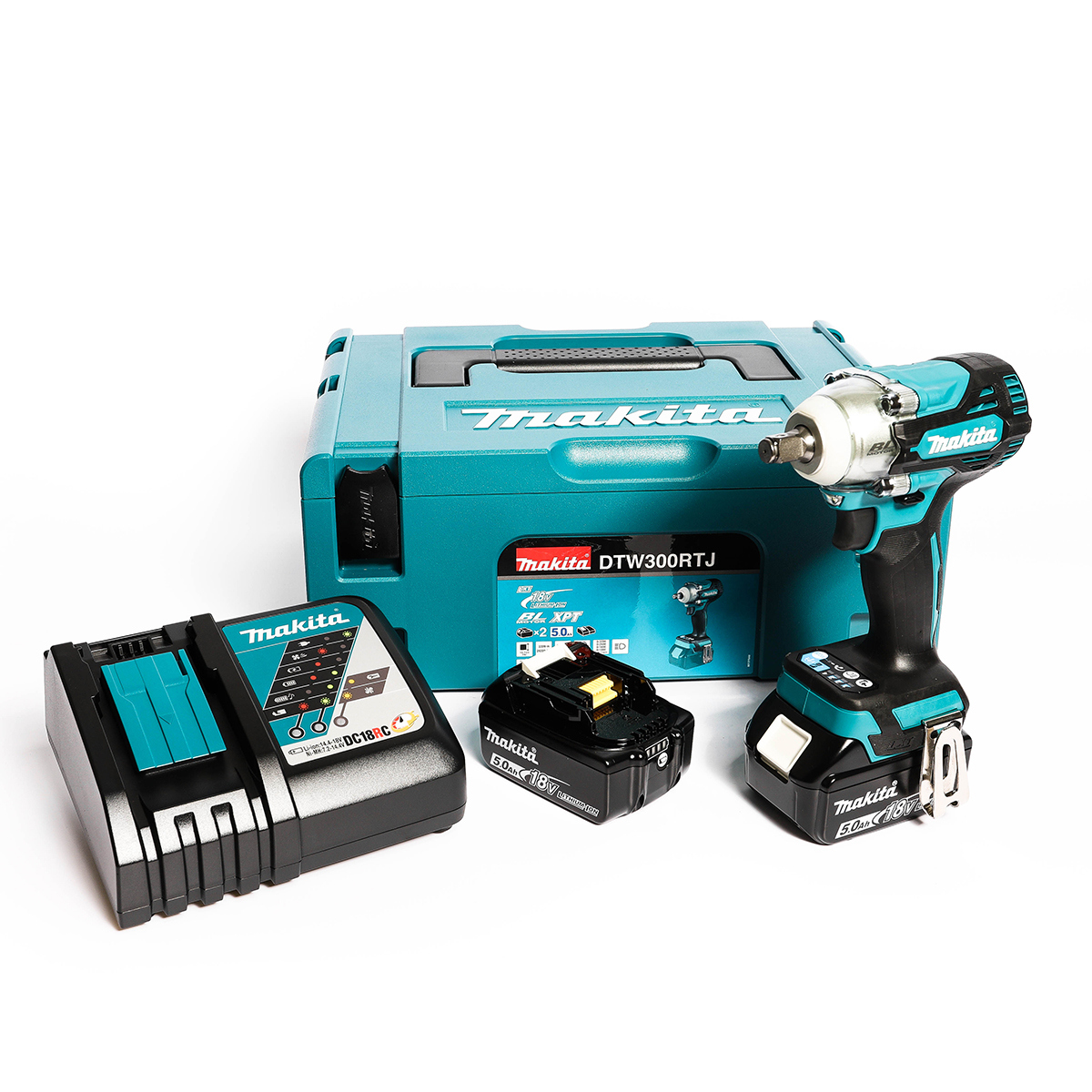 MAKITA เครื่องขันบล๊อกไร้สาย 18 โวลต์ 1/2 นิ้ว รุ่น DTW300RTJ แรงบิดสูงสุด 330 นิวตันเมตร รวมแบตเตอรี่และแท่นชาร์จ (มากีต้า)