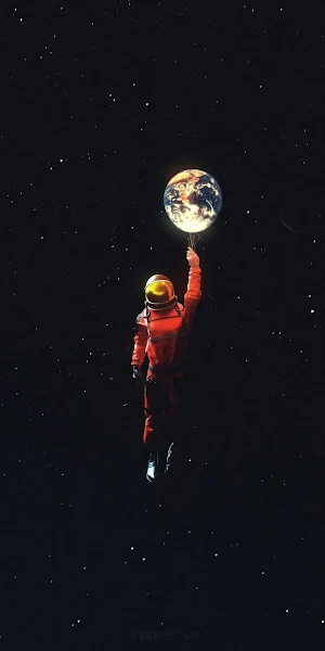 Astronaut, Earth, Space, Balloon 4K iPhone Wallpaper Background