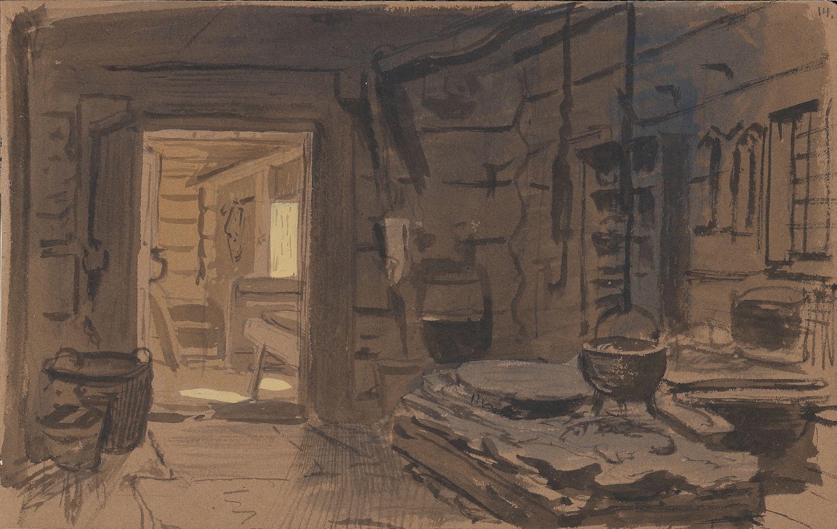 Interiør fra et ildhus 1855