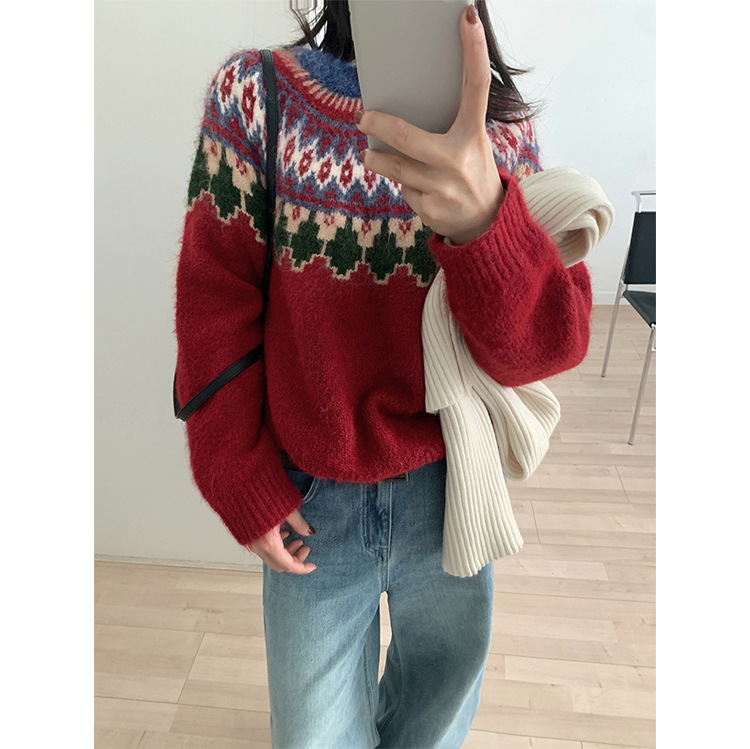 Damen-Strickpullover mit geometrischem Muster