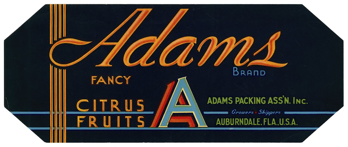 Adams Brand Fancy Citrus Fruit Label 1930 1950