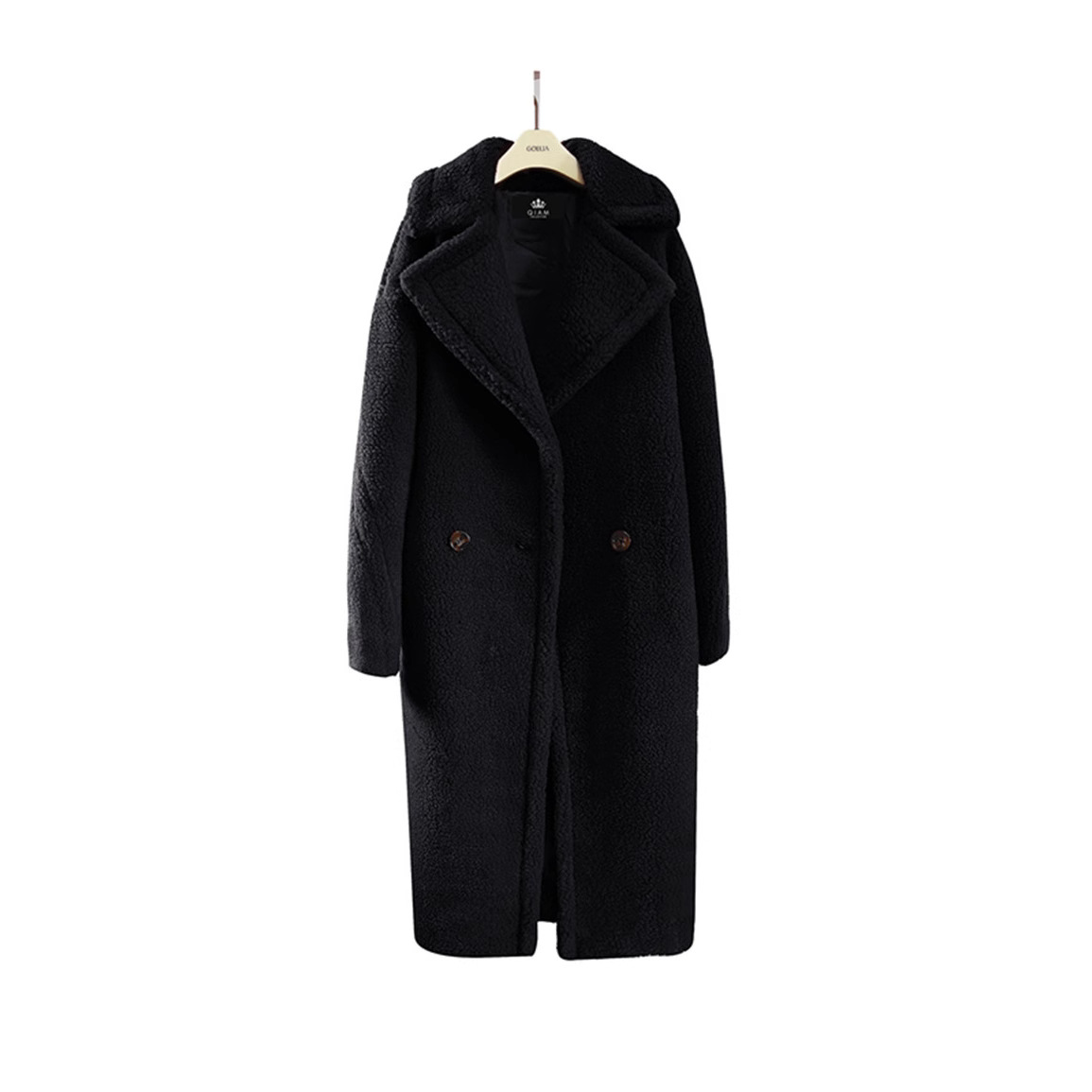 Long coat made of lambswool and coral fleece