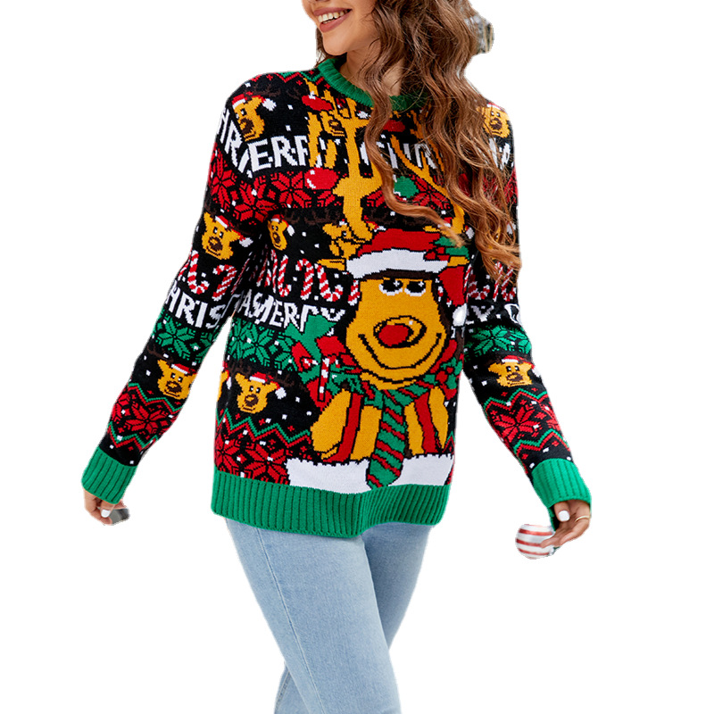 Loose Women's Christmas Sweater with Animal Motif