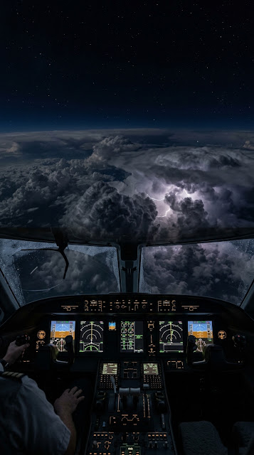 Private Jet Cockpit Night View Above Clouds Wallpaper - Free mobile Wallpaper