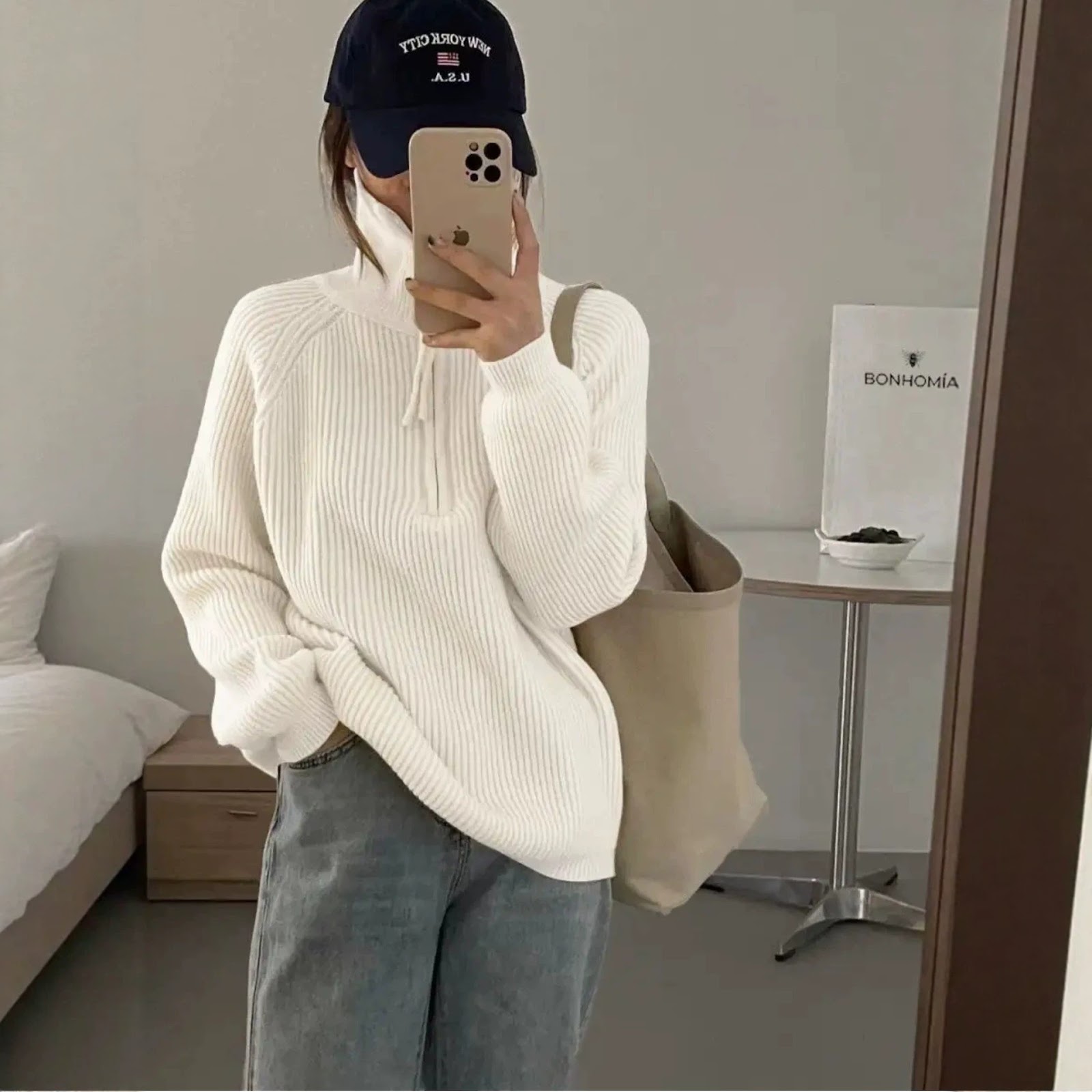 Ladies knit sweater with zipper, rib knit
