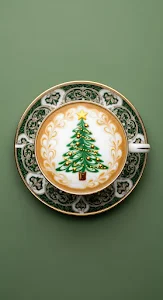 Festive Christmas Tree Latte Art Ornate Green Teacup