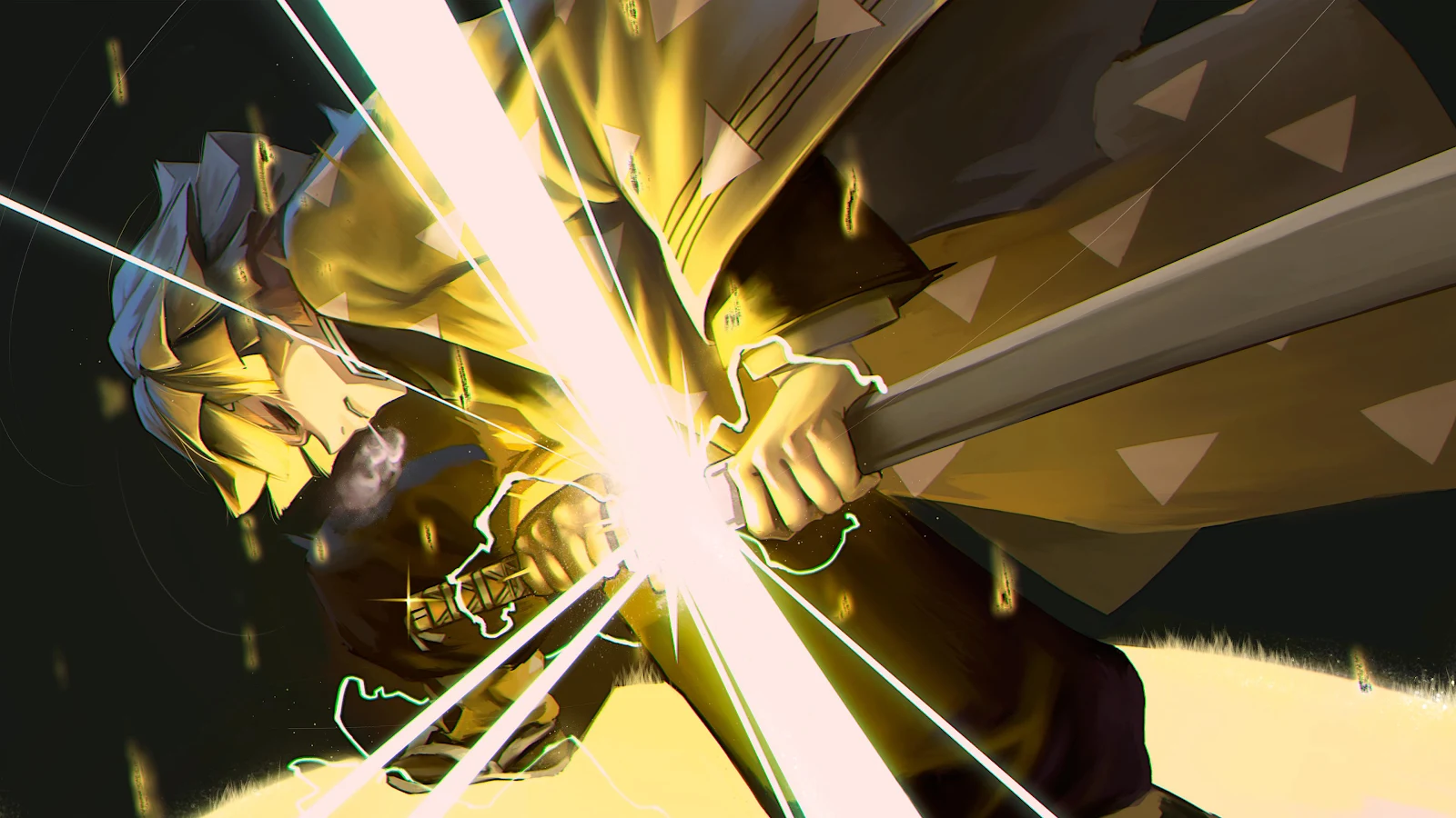 Zenitsu Agatsuma Thunder Breath Attack - Anime Illustration 4K Wallpaper (3840x2160)