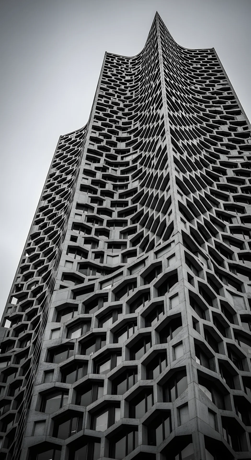 Monochromatic Low Angle of Brutalist Architecture with Repetitive Concrete Facade - Free 4K mobile Wallpaper