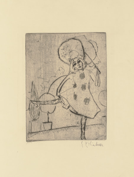 Blonde Pippa in weißem Tanzkostüm mit Schirm 1911