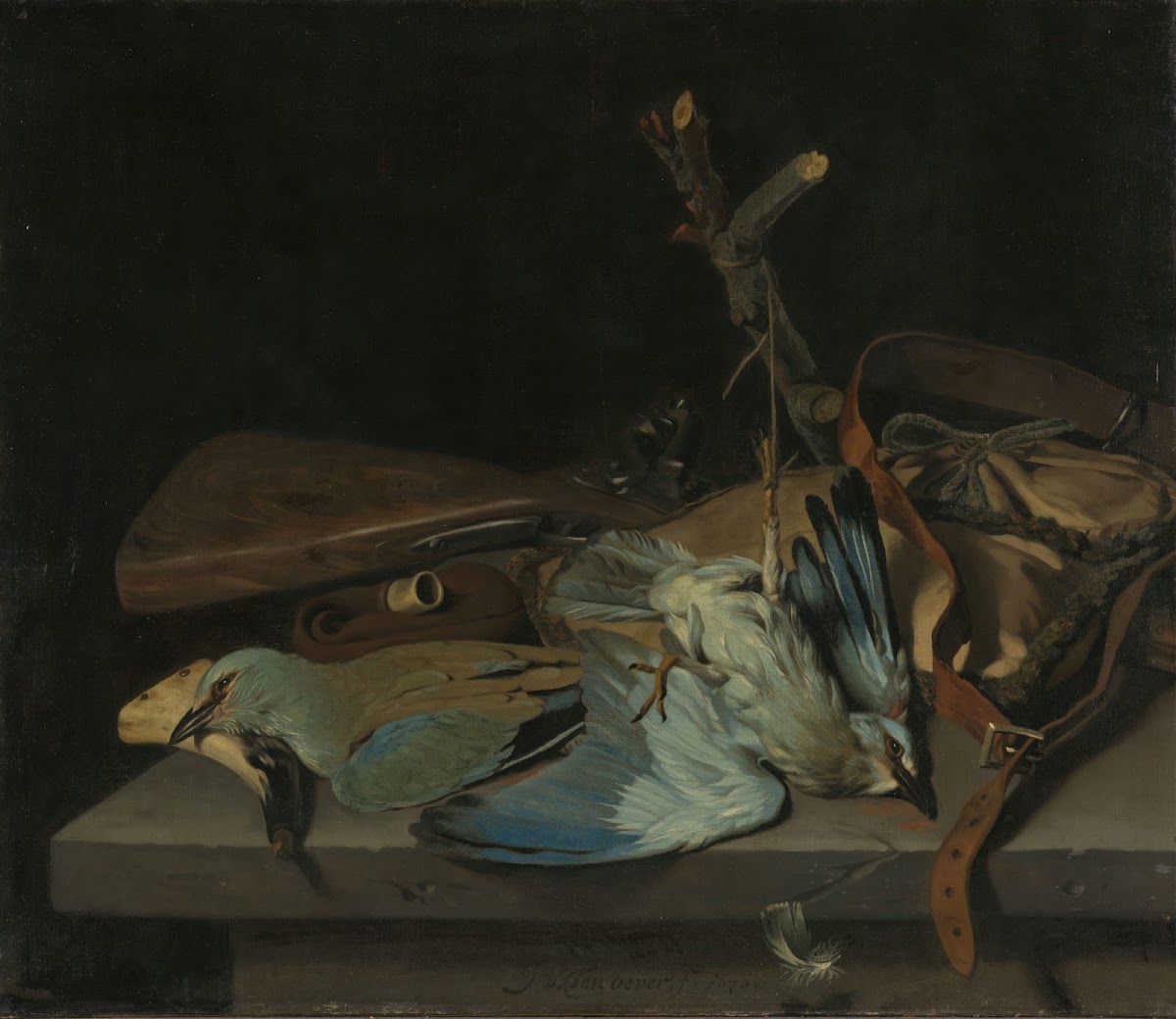 Still life with hunting implements and birds 1670