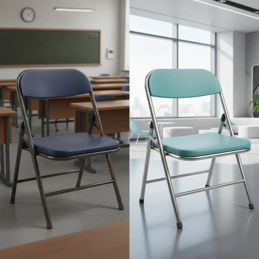 Perbandingan kursi lipat kampus bahan besi vs stainless steel