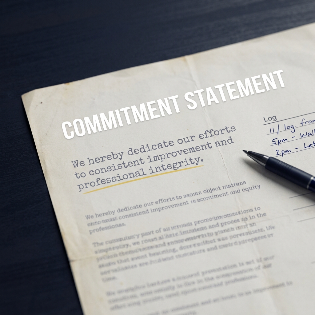 Close up of a dated plan sheet titled Commitment Statement with pen and simple logs focusing on the commitment sentence for Building a Challenge Plan Before Your First Trade in a clean Funded Plays style