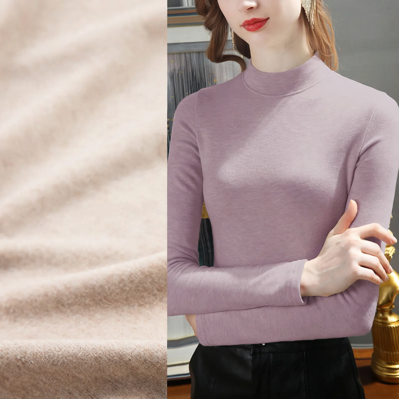 Women's turtleneck base layer shirt with wool content and lining