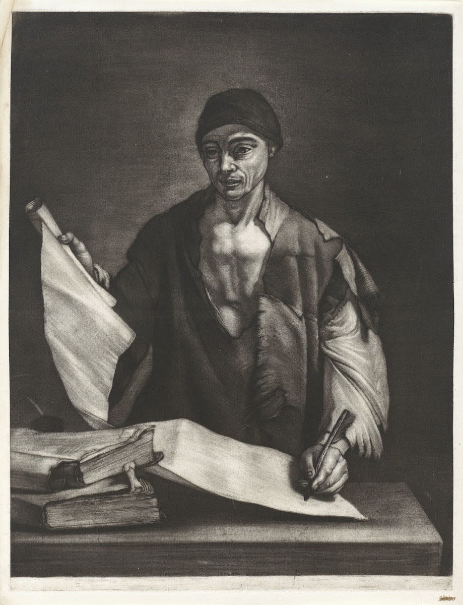 Aristotle writing at a desk 1672