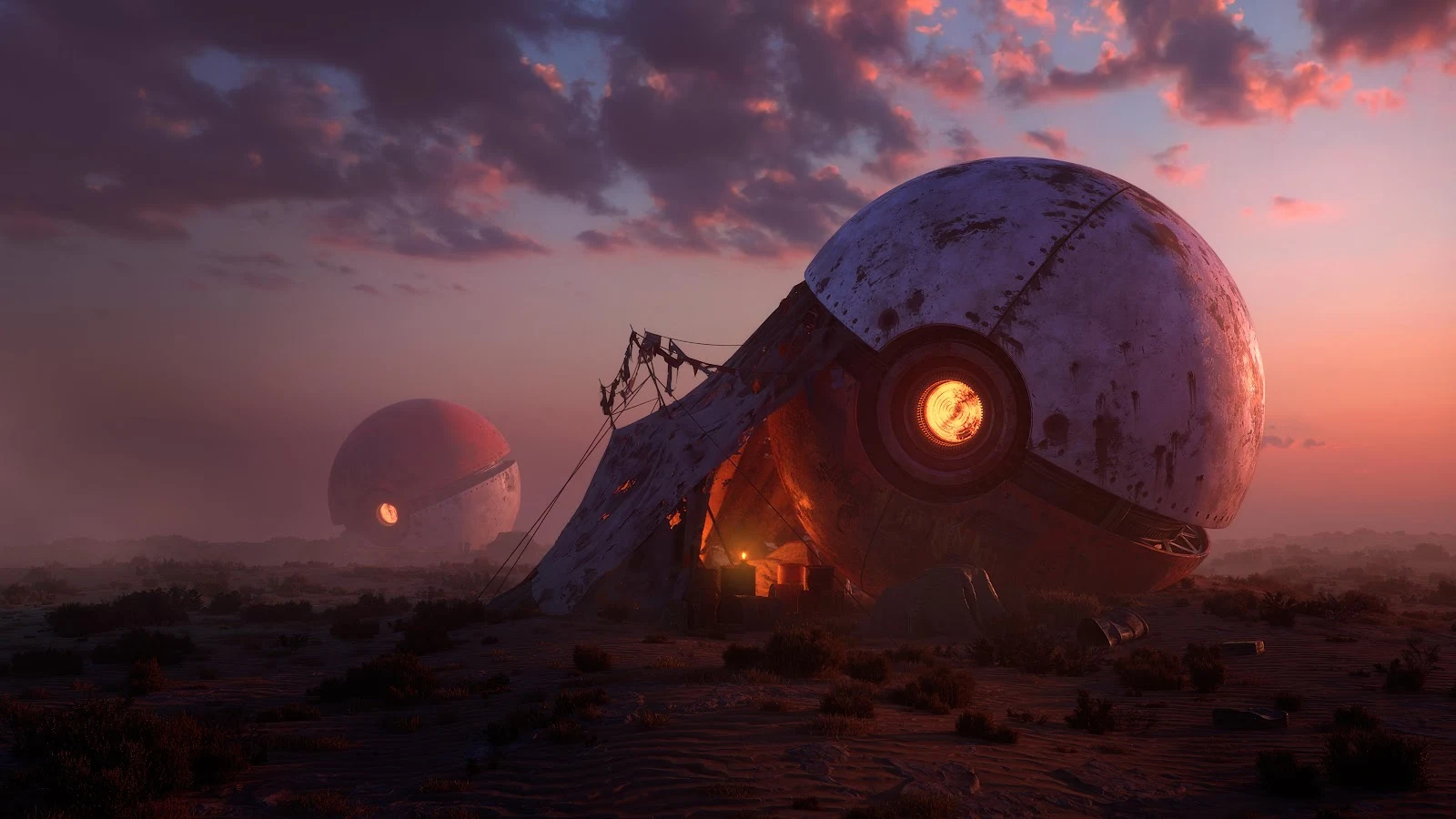 Abandoned Poké Balls In The Desert - Digital Matte Painting 5K Wallpaper (5760x3240)