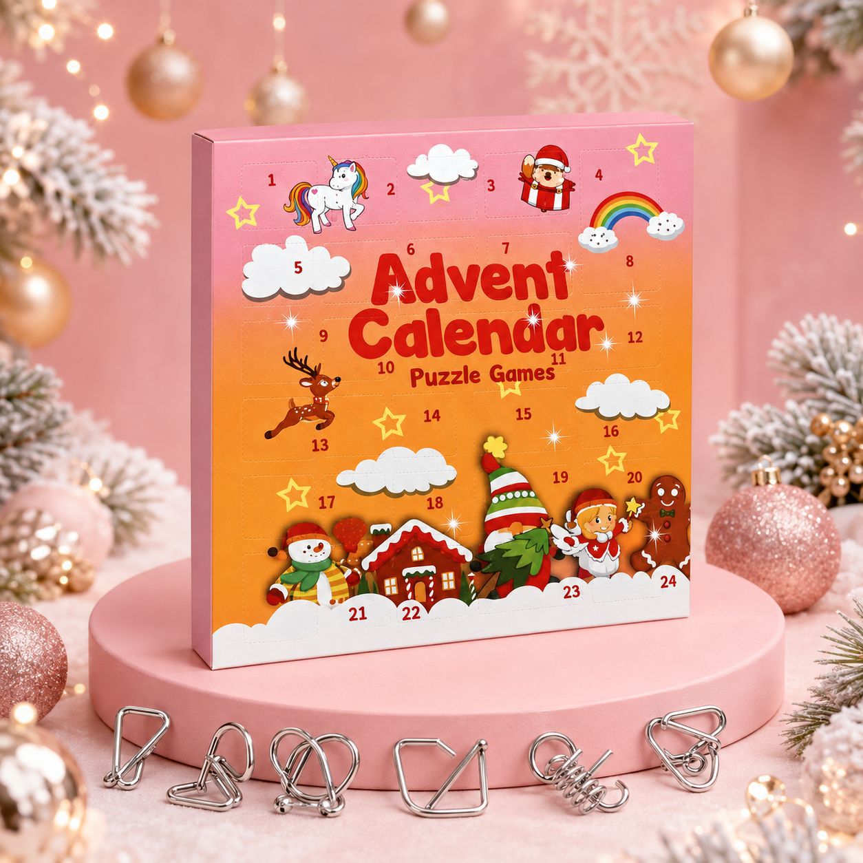 Adventskalender mit 24 Metall-Geduldsspielen