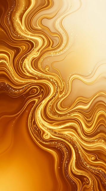 Modern Abstract Digital Painting with Gold and Amber Sinuous Patterns - Free mobile Wallpaper