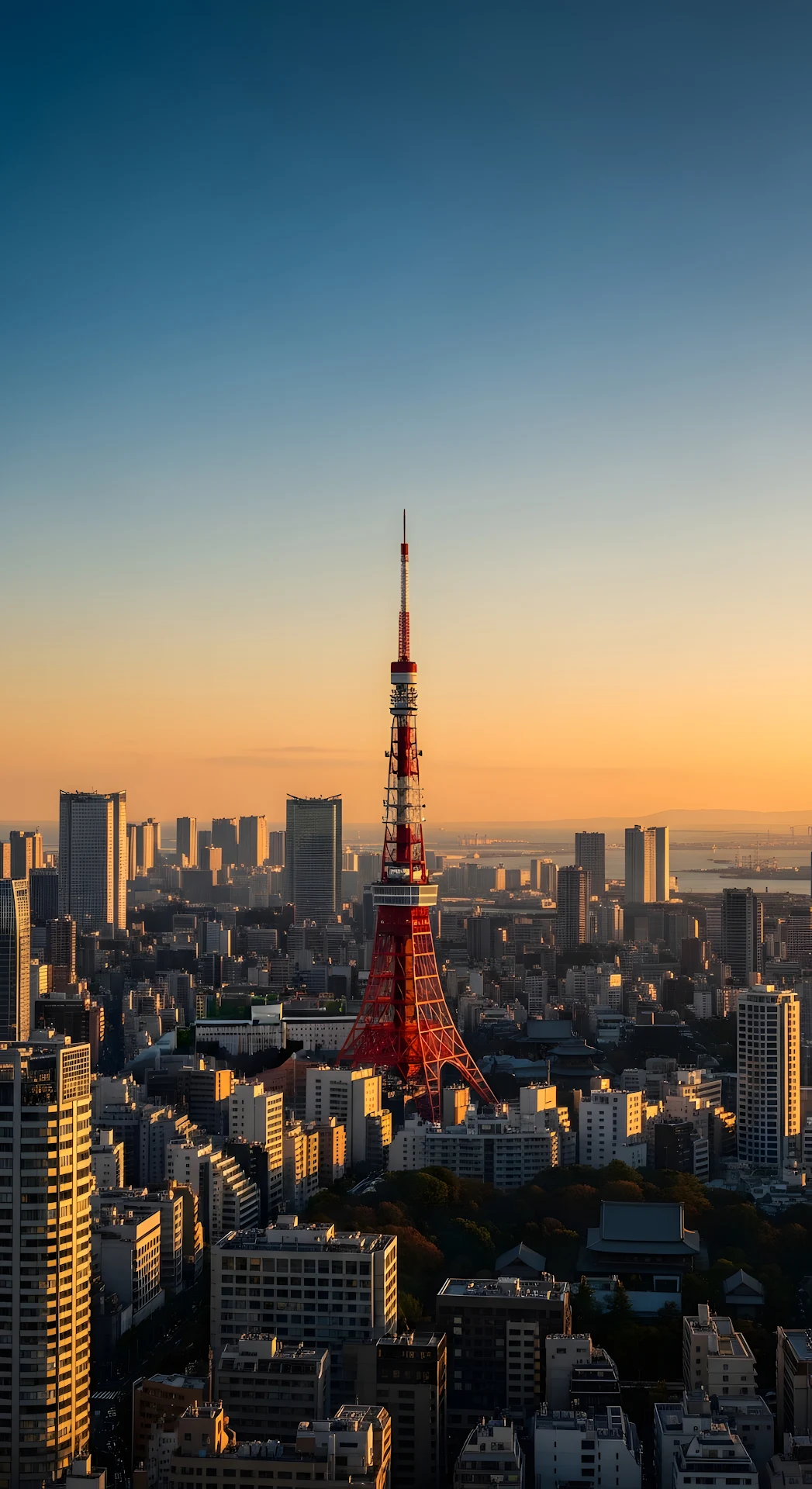Iconic Tokyo Tower Rises Above Densely Packed Cityscape at Sunset - Free 4K mobile Wallpaper