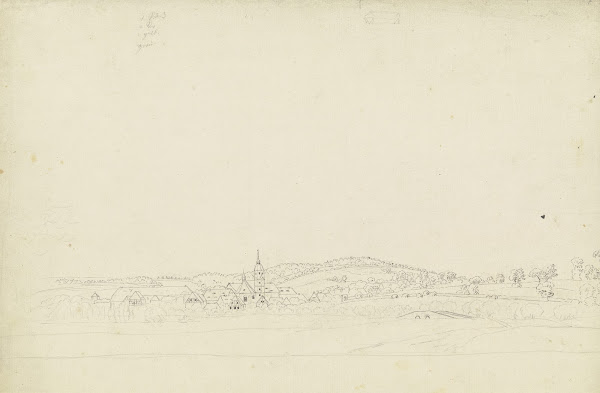 Weite Landschaft mit Dorf und Brücke 1799